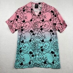 Kirby Mens Button Down Shirt S Short Sleeve Ombre Kirby Print Streetwear